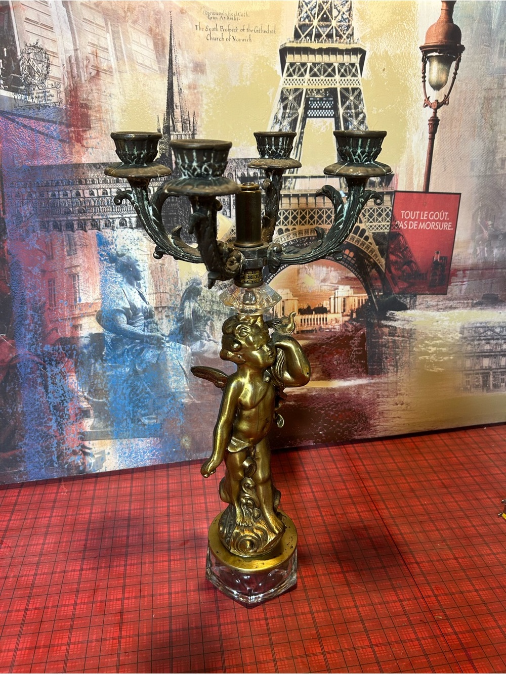 Antique Brass Cherub Candelabra HEAVY